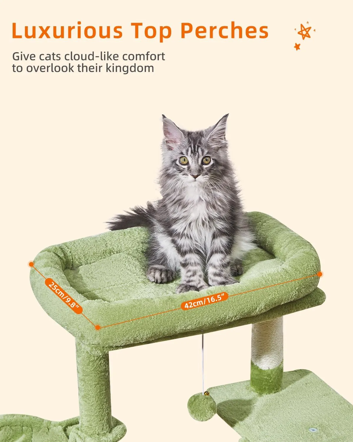 Taoqimiao Cat Tree,38.5-Inch Cat Tower for Indoor Cats,Suitable for Kittens with Luxurious cat condo with Adjustable Baskets and Luxurious Perch MS029SGR Green