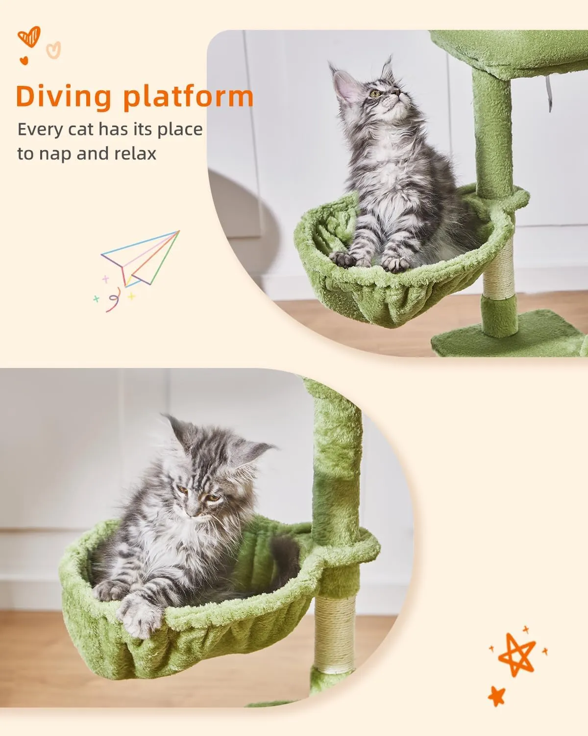 Taoqimiao Cat Tree,38.5-Inch Cat Tower for Indoor Cats,Suitable for Kittens with Luxurious cat condo with Adjustable Baskets and Luxurious Perch MS029SGR Green