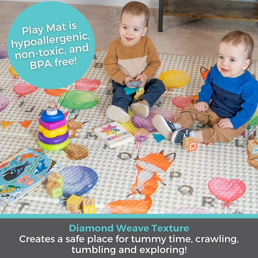 Toddleroo by North States 71" x 71" Foldable ABC Animal Friend Padded Play Mat. Extra Large Foam Baby Play Mats for Floor, Waterproof Tummy Time Mat for Indoor & Outdoor Use