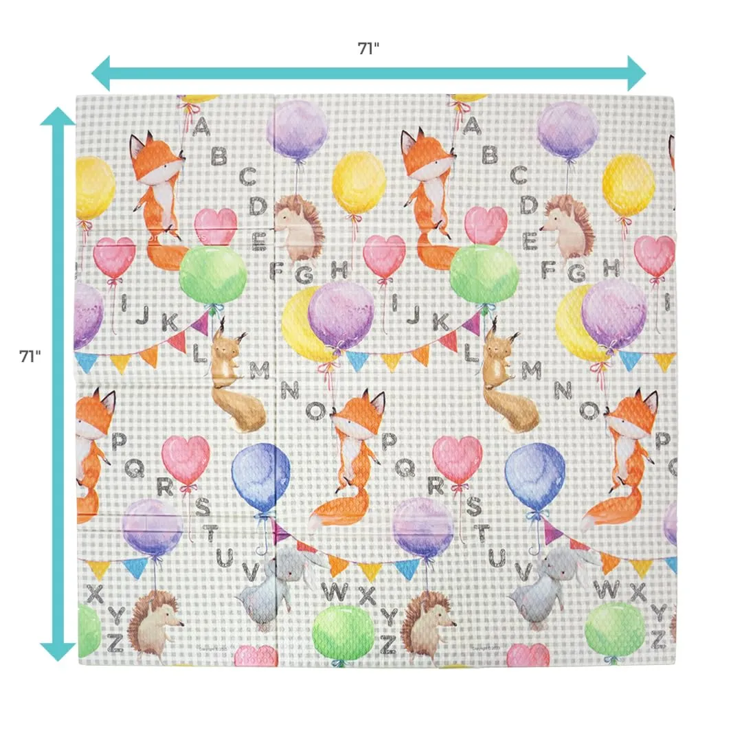 Toddleroo by North States 71" x 71" Foldable ABC Animal Friend Padded Play Mat. Extra Large Foam Baby Play Mats for Floor, Waterproof Tummy Time Mat for Indoor & Outdoor Use