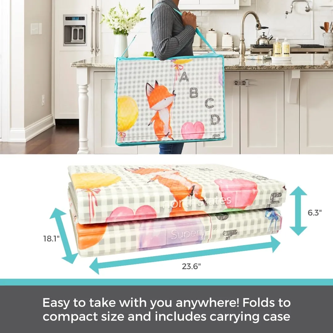 Toddleroo by North States 71" x 71" Foldable ABC Animal Friend Padded Play Mat. Extra Large Foam Baby Play Mats for Floor, Waterproof Tummy Time Mat for Indoor & Outdoor Use