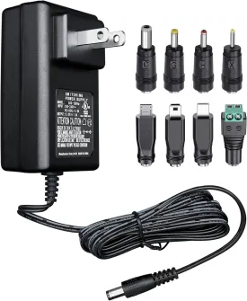 UL Listed 15V 1A Universal AC Adapter with 8 DC Plug Tips, 6ft 15W AC to DC 15V 100mA~1000mA Replacement Power Cord for Litter-Robot, Self Cleaning Cat Litter Box, Portable Car Jump Starter and More