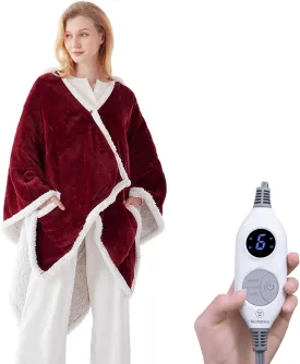 Wearable Heated Hoodie Blanket 60"x50" Christmas Red & Ivory