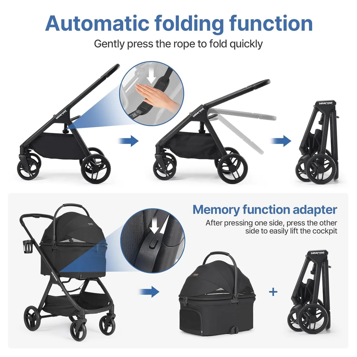 X-5 Luxury Pet Stroller for Medium Dog Under 55lbs or 2 Small Dogs & Cats, Foldable and Carrier -Detachable (Black)