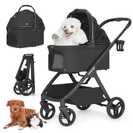X-5 Luxury Pet Stroller for Medium Dog Under 55lbs or 2 Small Dogs & Cats, Foldable and Carrier -Detachable (Black)