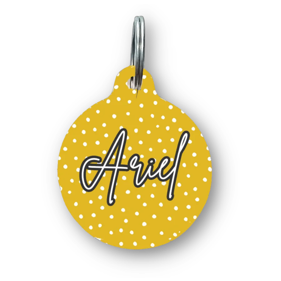 Yellow Polka Dots Circle Pet Tag